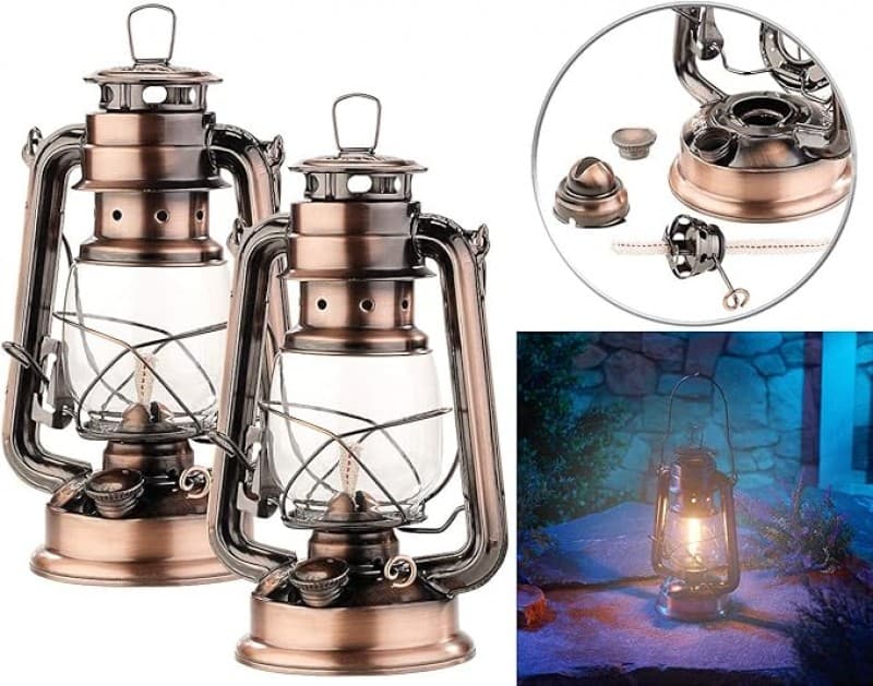 Öllampe 2er-Set nostalgische Petroleum-Sturmlaternen mit Glaskolben 24 cm Kerosinlampe Petroleum Öll – 2