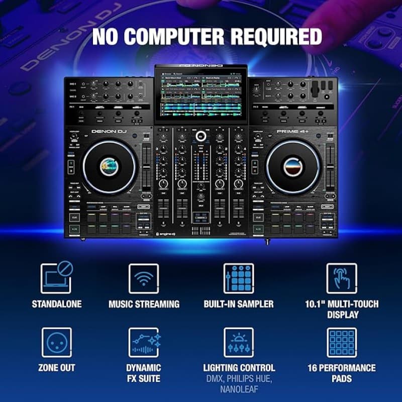 DJ Controller Prime 4+ Standalone-DJ-Controller mit Stem-Trennung auf 4 Decks WiFi-Streaming Drop-Sa – 2