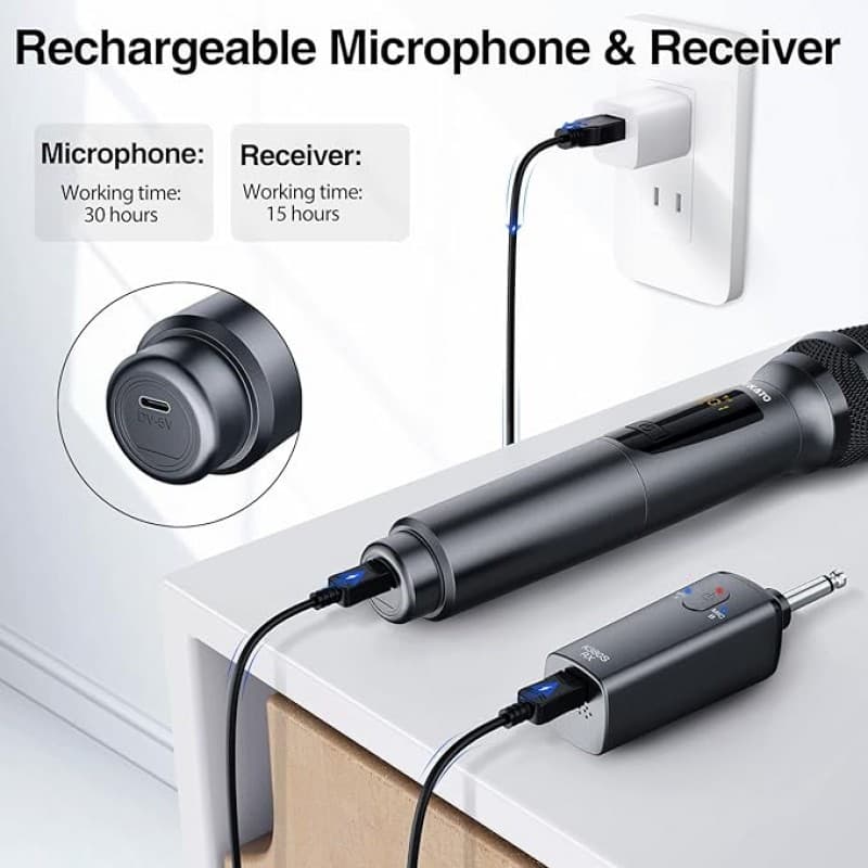 Kabelloses Mikrofon mit 30 Stunden Laufzeit für Karaoke wiederaufladbar Dual-Handmikrofon aus Metall – 2