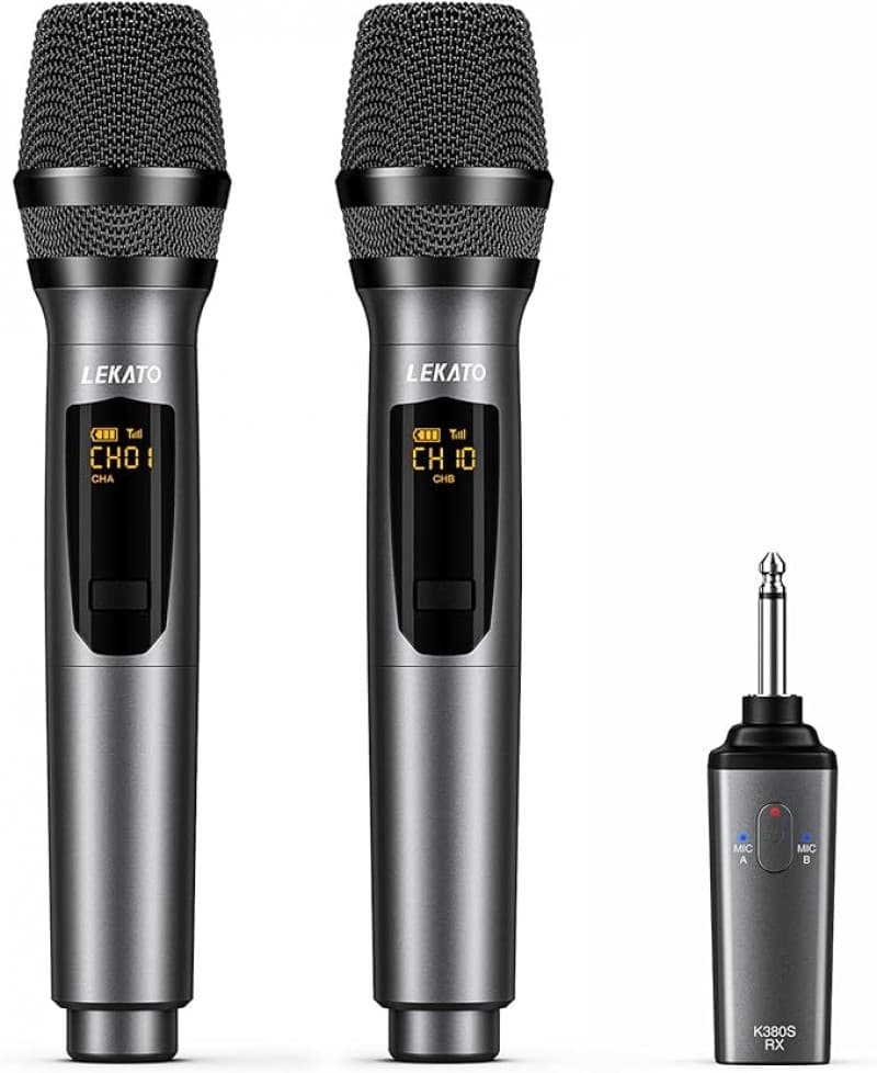 Kabelloses Mikrofon mit 30 Stunden Laufzeit für Karaoke wiederaufladbar Dual-Handmikrofon aus Metall