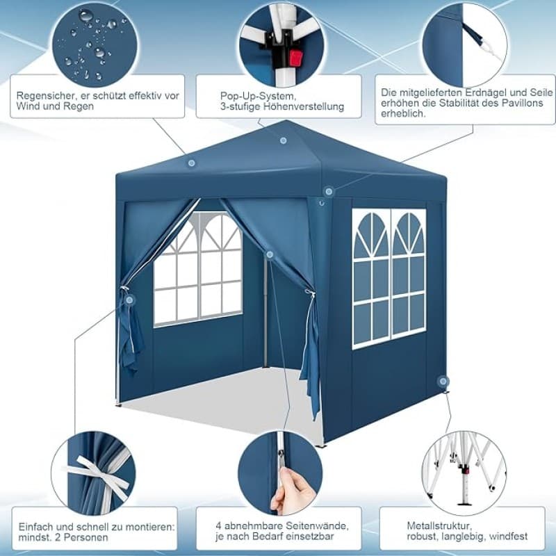 Faltpavillon Pavillon Zelt wasserdicht mit 4 Seitenwänden 2 davon mit Fenster – höhenverstellbar – K – 3