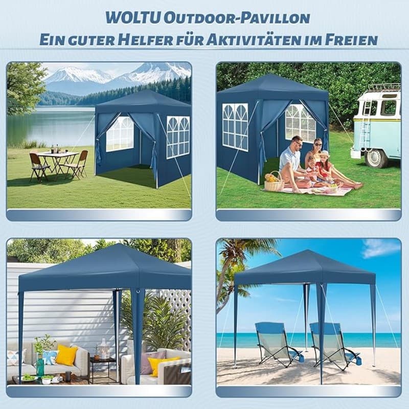 Faltpavillon Pavillon Zelt wasserdicht mit 4 Seitenwänden 2 davon mit Fenster – höhenverstellbar – K – 5