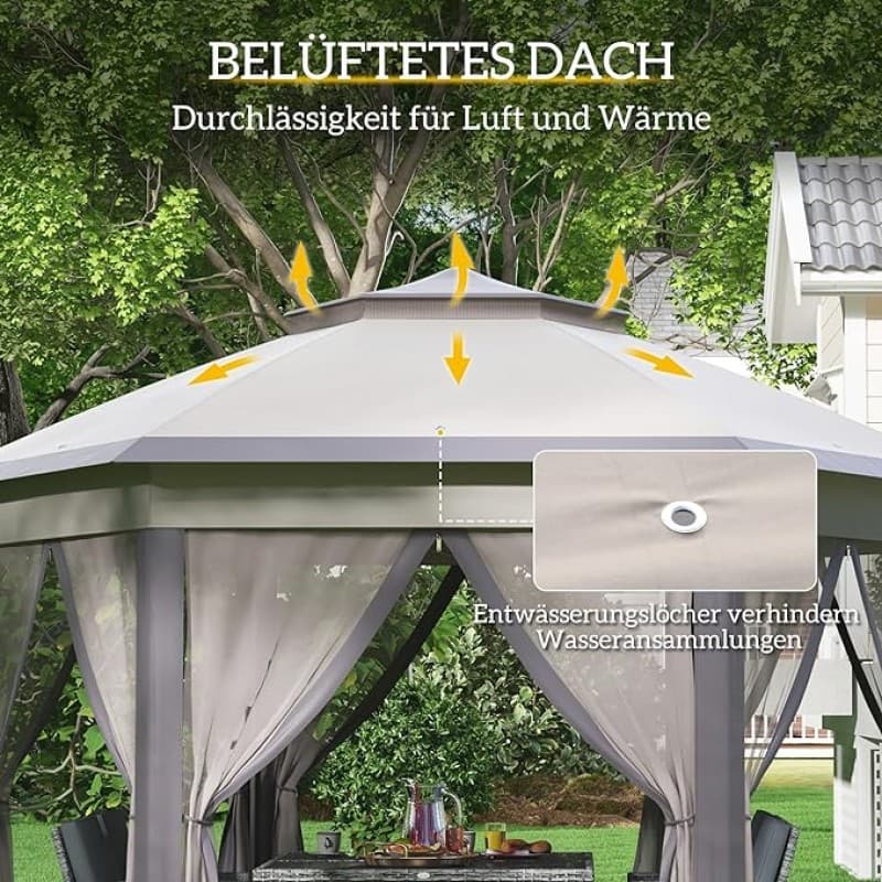 Faltpavillon Pavillon Zelt Doppeldach VIP Lounge für Ihre Gäste – sechseckig 4 x 4 m (16 qm) – 4