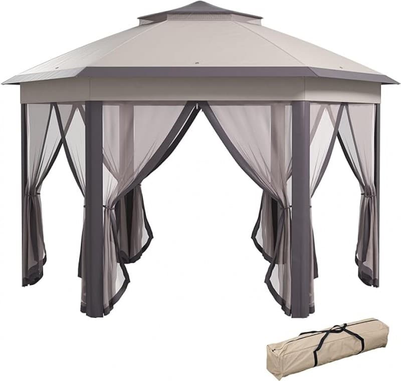 Faltpavillon Pavillon Zelt Doppeldach VIP Lounge für Ihre Gäste – sechseckig 4 x 4 m (16 qm) – 2