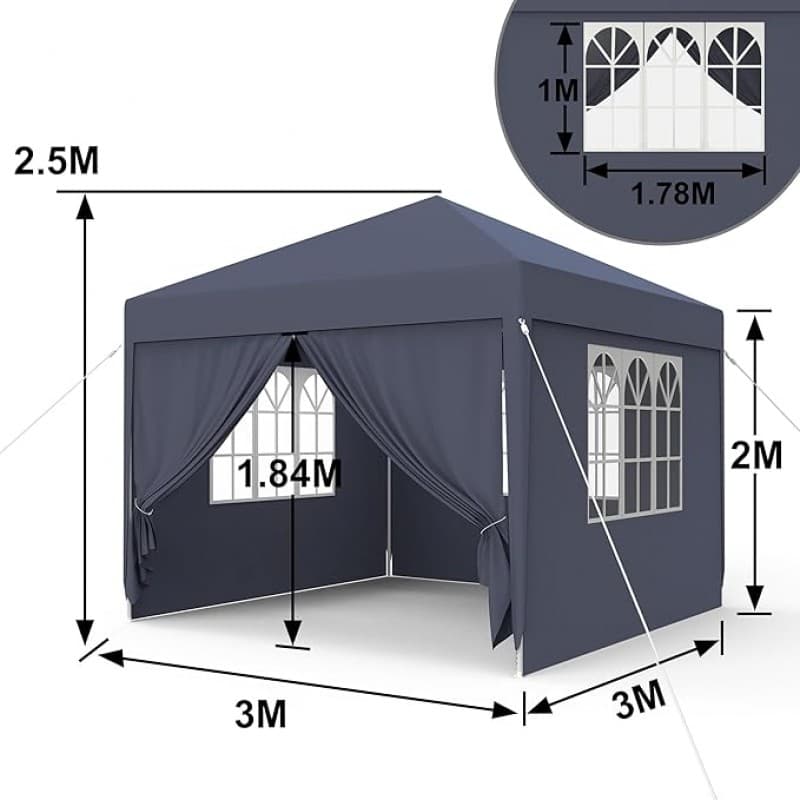 Faltpavillon Pavillon Zelt wasserdicht 4 Seitenwände 2 Fenster Türe mit Reißverschluss 3 x 3 m (9 qm – 2