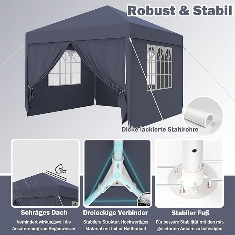 Faltpavillon Pavillon Zelt wasserdicht 4 Seitenwände 2 Fenster Türe mit Reißverschluss 3 x 3 m (9 qm – 3