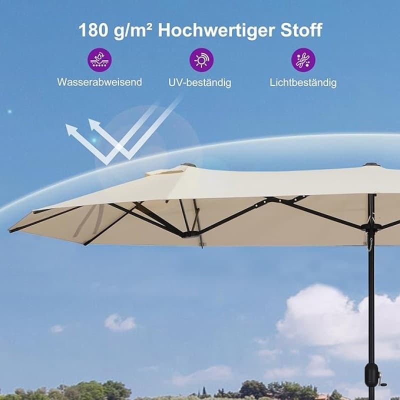 Doppelsonnenschirm 455 x 270 cm beige großer ovaler Sonnenschirm mit Kurbel UV-Schutz – 2