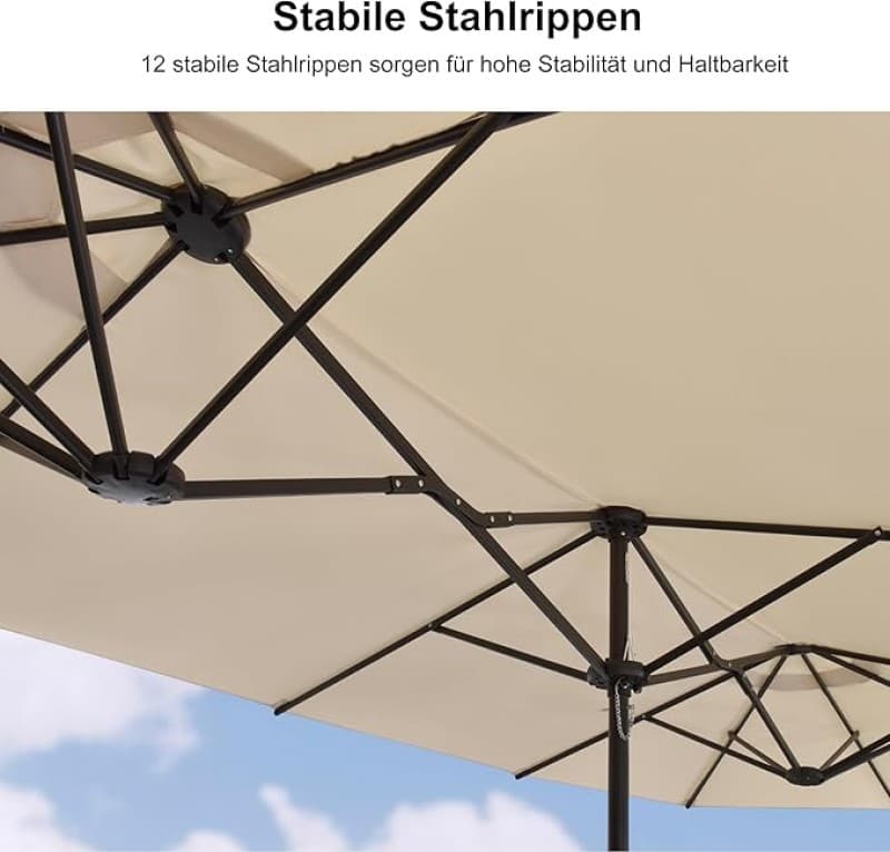 Doppelsonnenschirm 455 x 270 cm beige großer ovaler Sonnenschirm mit Kurbel UV-Schutz – 3