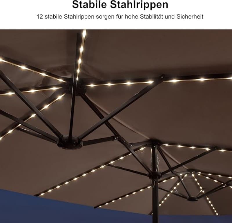 Doppelsonnenschirm LED 455 x 270 cm großer ovaler Sonnenschirm mit Kurbel UV-Schutz – 2