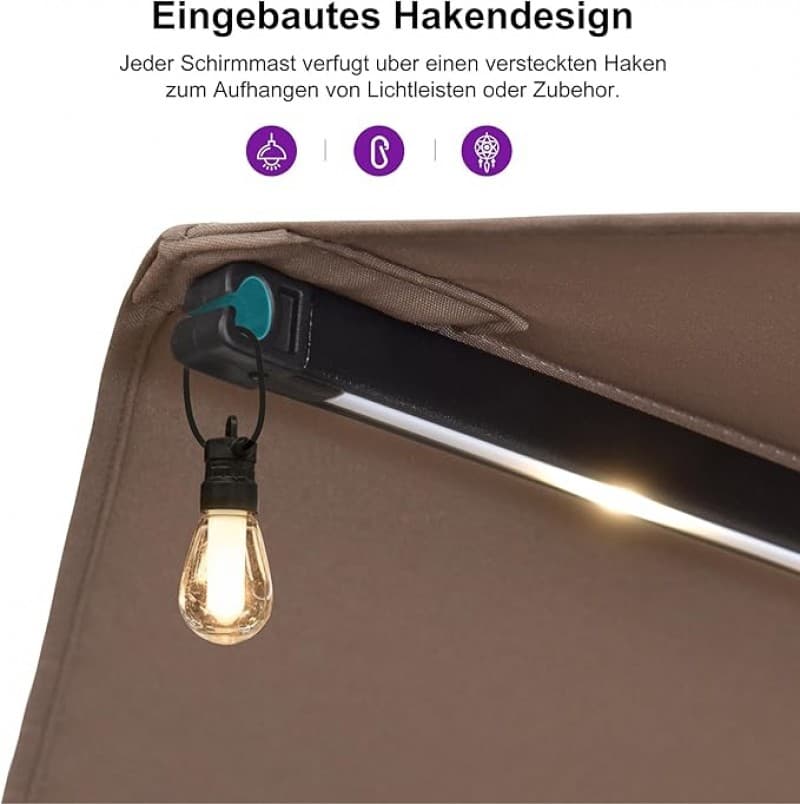 Doppelsonnenschirm LED 455 x 270 cm großer ovaler Sonnenschirm mit Kurbel UV-Schutz – 3