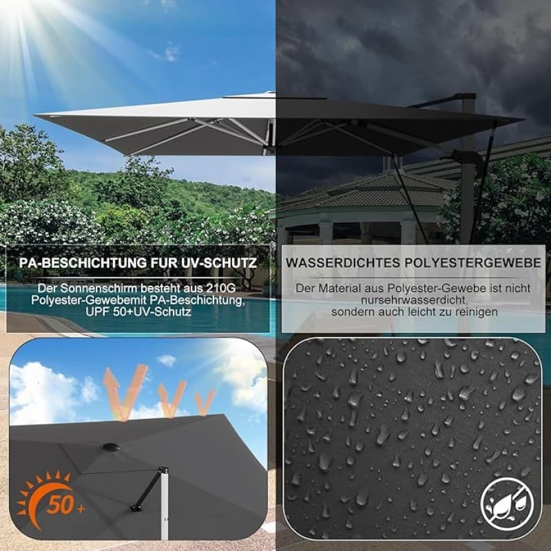 Sonnenschirm Aluminium 400 x 300 Ampelschirm mit Bezug wasserabweisend mit Kurbel – 3