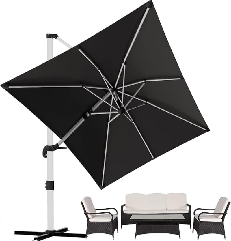 Sonnenschirm Aluminium 400 x 300 Ampelschirm mit Bezug wasserabweisend mit Kurbel – 5