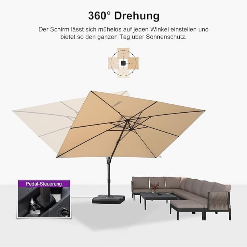 Ampelschirm Sonnenschirm 270 x 350 cm rechteckig mit Kurbel großer Gartenschirm neigbar 360° – 2
