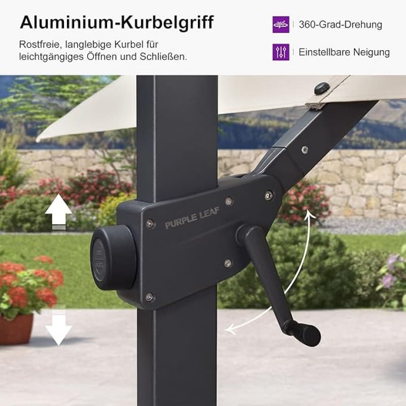 Ampelschirm Sonnenschirm 270 x 350 cm rechteckig mit Kurbel großer Gartenschirm neigbar 360° – 5