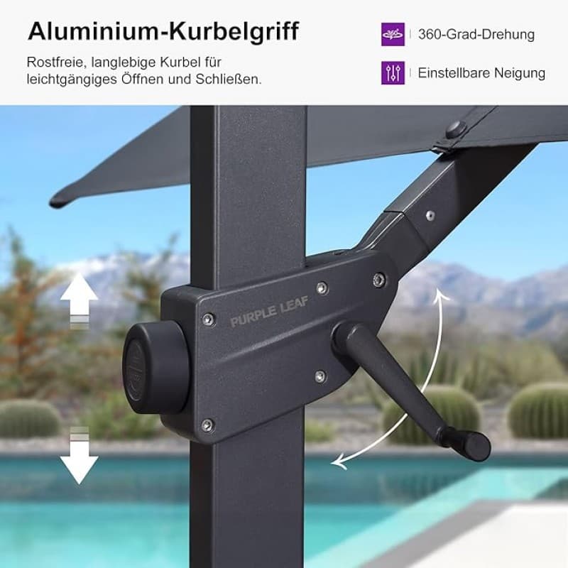 Sonnenschirm Ampelschirm 270 x 350 cm rechteckig mit Kurbel großer Gartenschirm neigbar 360° – 3