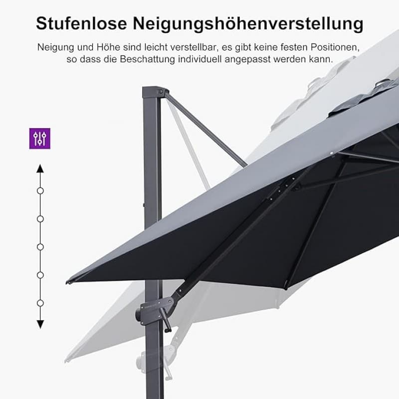 Sonnenschirm Ampelschirm 270 x 350 cm rechteckig mit Kurbel großer Gartenschirm neigbar 360° – 4