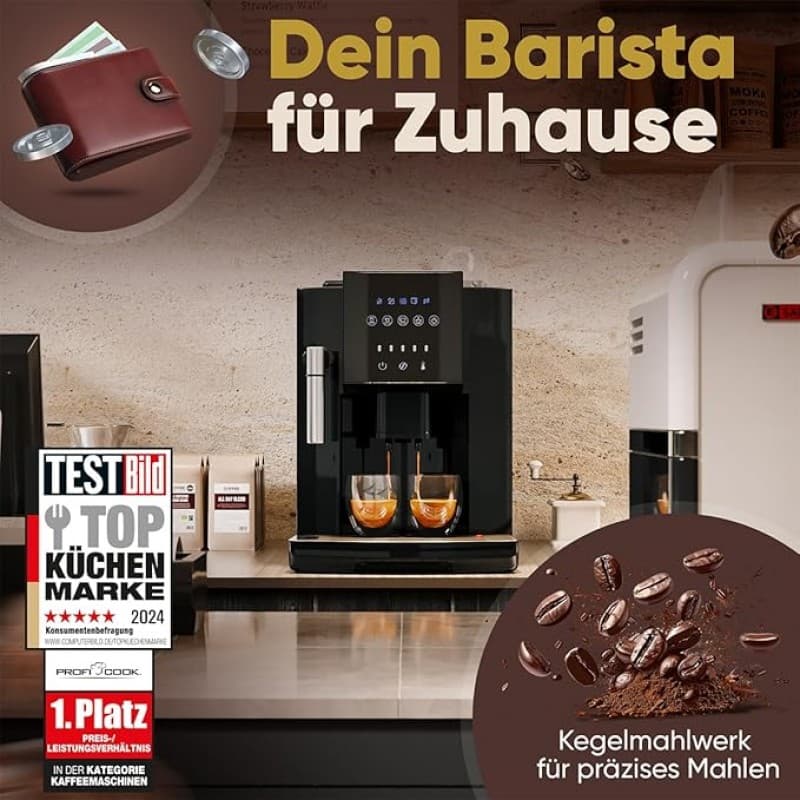 Kaffeevollautomat Milchaufschäumer Düse für Cappuccino Kegelmahlwerk mit Vorwärmfunktion für Tassen – 3