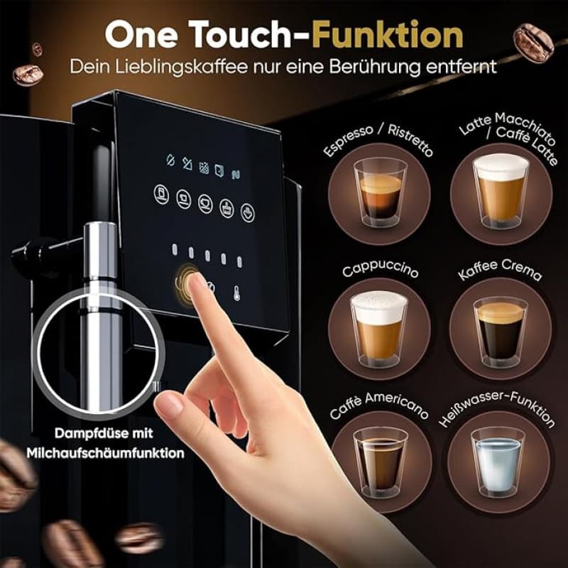 Kaffeevollautomat Milchaufschäumer Düse für Cappuccino Kegelmahlwerk mit Vorwärmfunktion für Tassen – 4