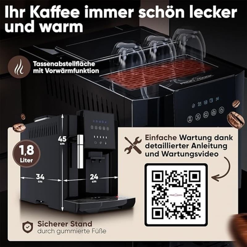 Kaffeevollautomat Milchaufschäumer Düse für Cappuccino Kegelmahlwerk mit Vorwärmfunktion für Tassen – 5
