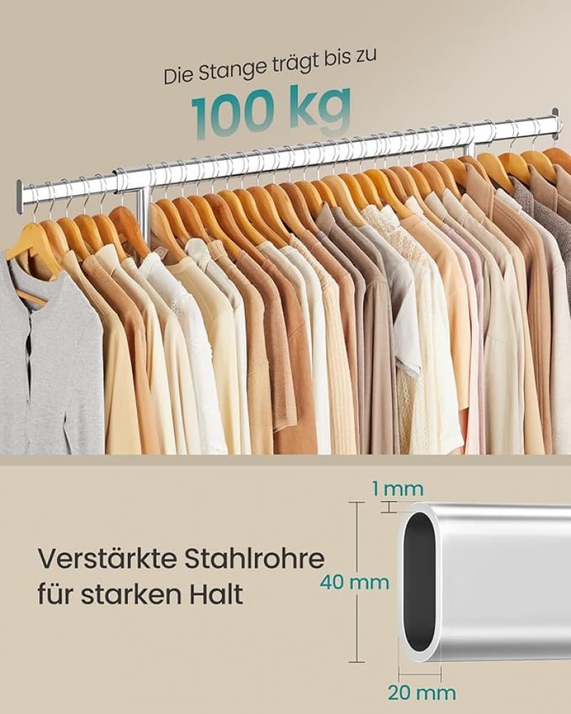 Kleiderständer robust Garderobenständer auf Rollen belastbar bis zu 100 kg 92 x 132 cm ausziehbar – 4