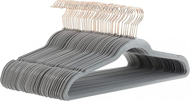 Kleiderbügel für Anzüge Samt schmal rutschfest Grau 50er-Pack