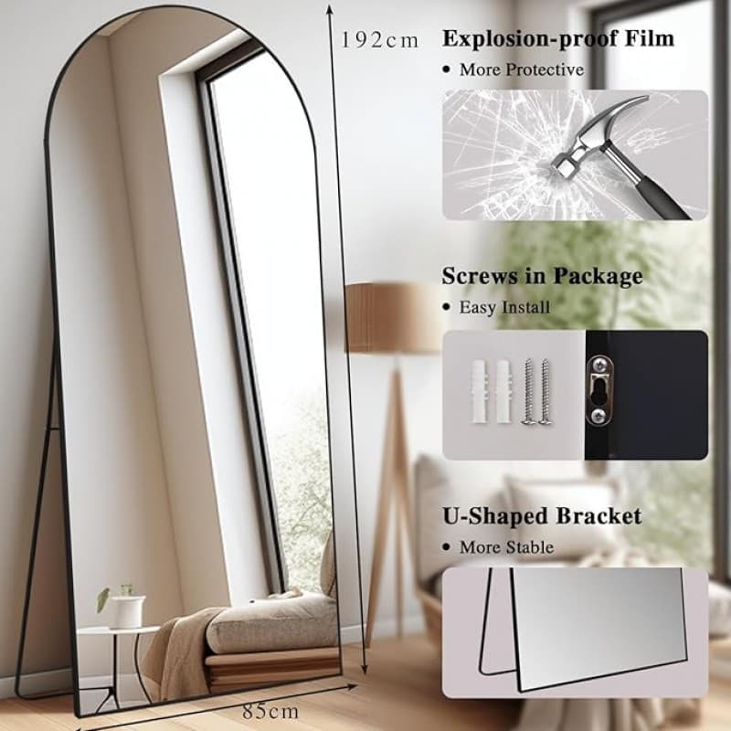 Gebogener Spiegel Ganzkörperspiegel Spiegelwand Konzertspiegel 192 x 85 cm Standspiegel Bodenspiegel – 3