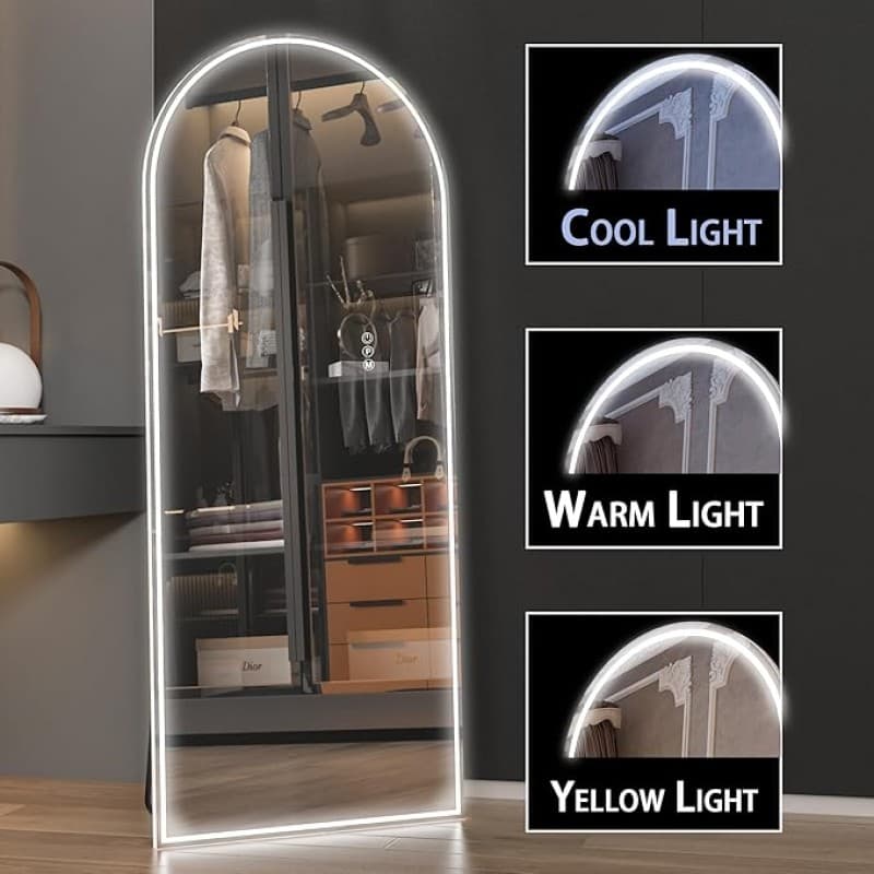 Rundspiegel LED Ganzkörperspiegel LED-Spiegel mit Licht beleuchteter Standspiegel Ankleidespiegel – 3
