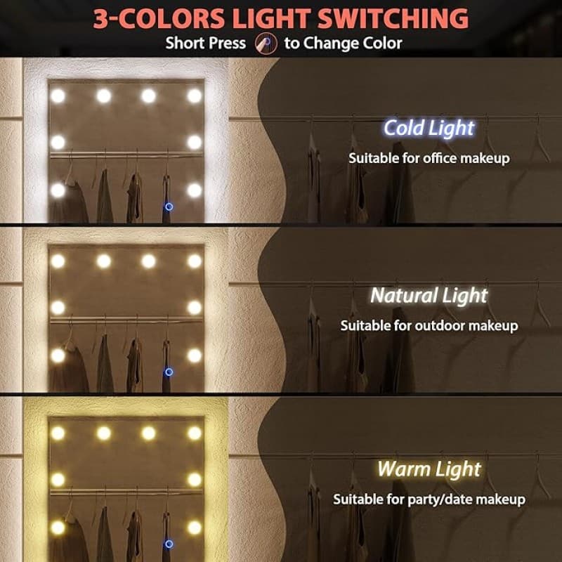 Wandspiegel beleuchtet Ganzkörperspiegel mit LED 155 x 50 cm Standspiegel mit Beleuchtung – 3