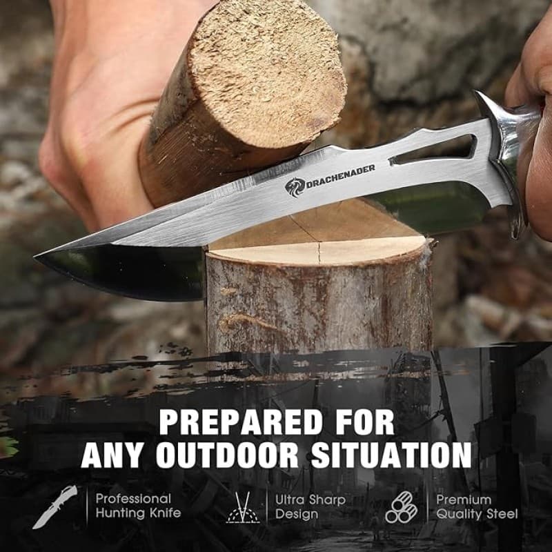 Jagdmesser feststehende Klinge 13 cm Klingenlänge Outdoormesser M390 Stahl Gürtelmesser Lederscheide – 3