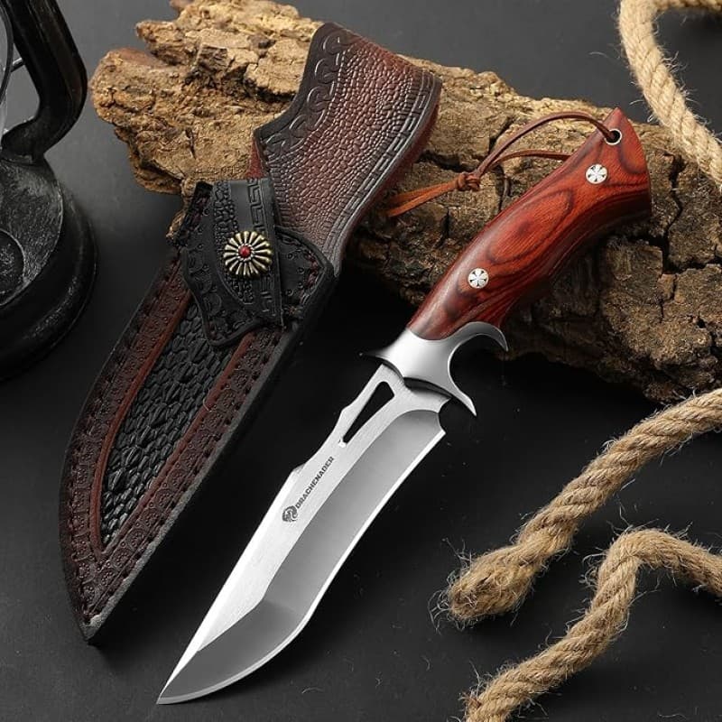 Jagdmesser feststehende Klinge 13 cm Klingenlänge Outdoormesser M390 Stahl Gürtelmesser Lederscheide – 4