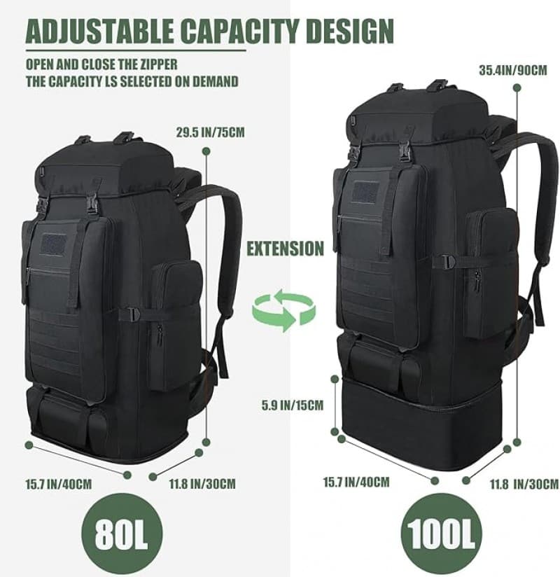 Wanderrucksack Rucksack wasserdicht 80 + 20 L Survival Rucksack Trekkingrucksack Reiserucksack – 3