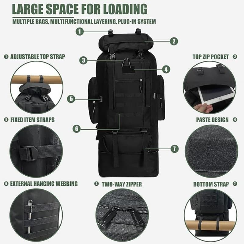 Wanderrucksack Rucksack wasserdicht 80 + 20 L Survival Rucksack Trekkingrucksack Reiserucksack – 4