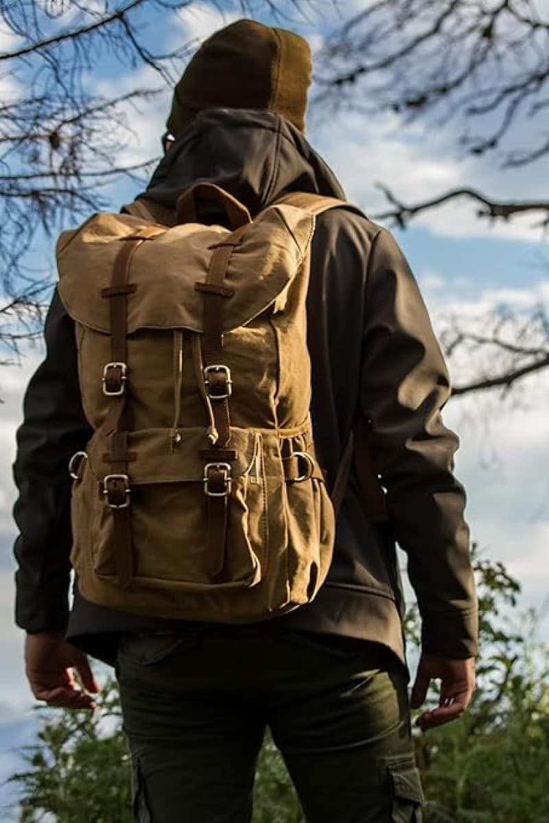 Tagesrucksack Wanderrucksack Outdoor-Rucksack für Reisen/Wandern aus Canvas-Leder für 15 Zoll/38 cm – 2