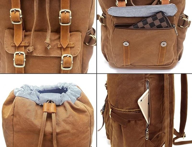 Tagesrucksack Wanderrucksack Outdoor-Rucksack für Reisen/Wandern aus Canvas-Leder für 15 Zoll/38 cm – 4