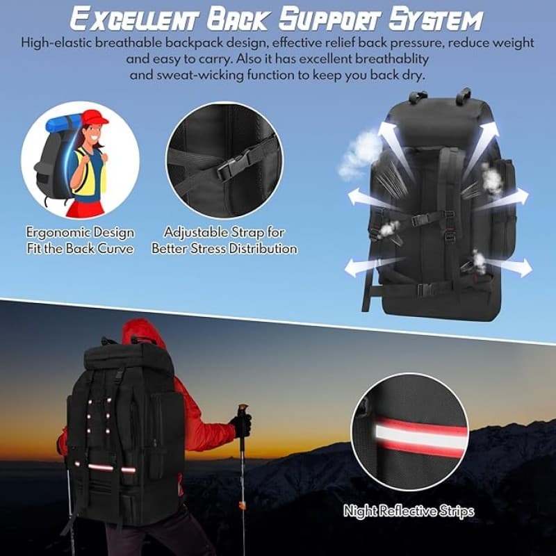 Campingrucksack 130 L Wanderrucksack Reiserucksack gr Trekkingrucksack mit Reflektorstreifen Outdoor – 3