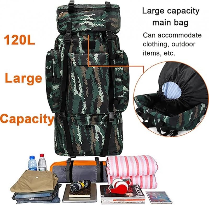 Bergsteigerrucksack 120 L mit extra großem Innenraum wasserdichter Militärrucksack mit Regenschutz – 4