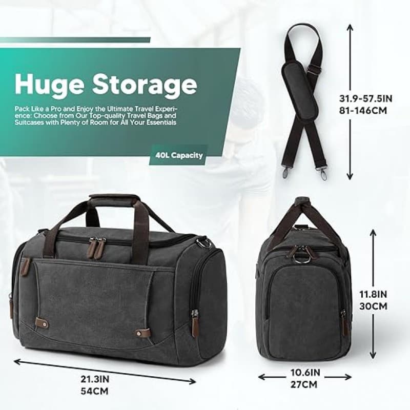 Reisetasche 38 l Vintage große Kapazität Wochenendtasche Retro-Canvas für Reisen Camping Sport – 2