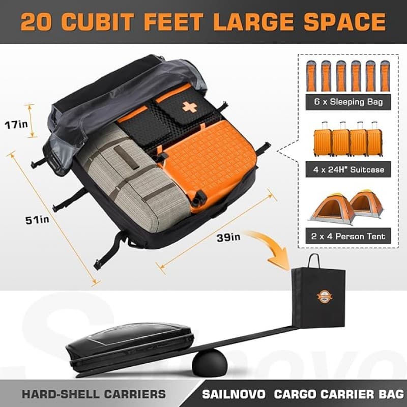 Autodachbox 580 L faltbar wasserdicht 1000D 8 verstärkten Gurten 6 Türhaken für Reisen und Gepäck – 5