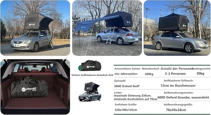 Dachzelt aufblasbar Auto großes Autodachzelt Mehrzweckzelt wasserdicht mit Veranda komfortabel – 5