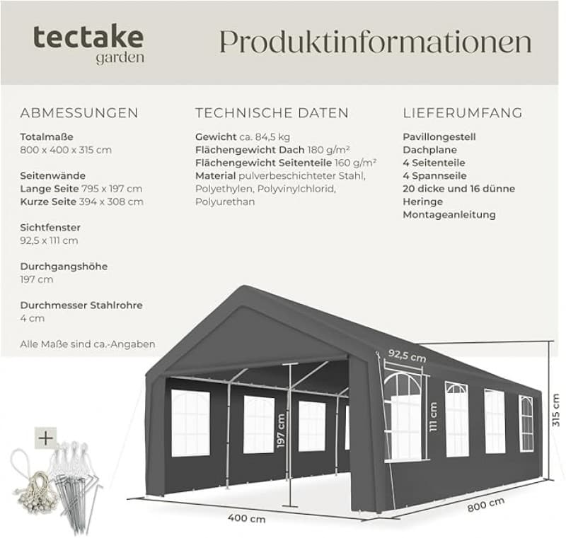 Partyzelt 4 x 8 m 32 qm Gartenpavillon Gartenzelt Eventzelt mit wasserdichter Plane Festzelt mit UV – 3