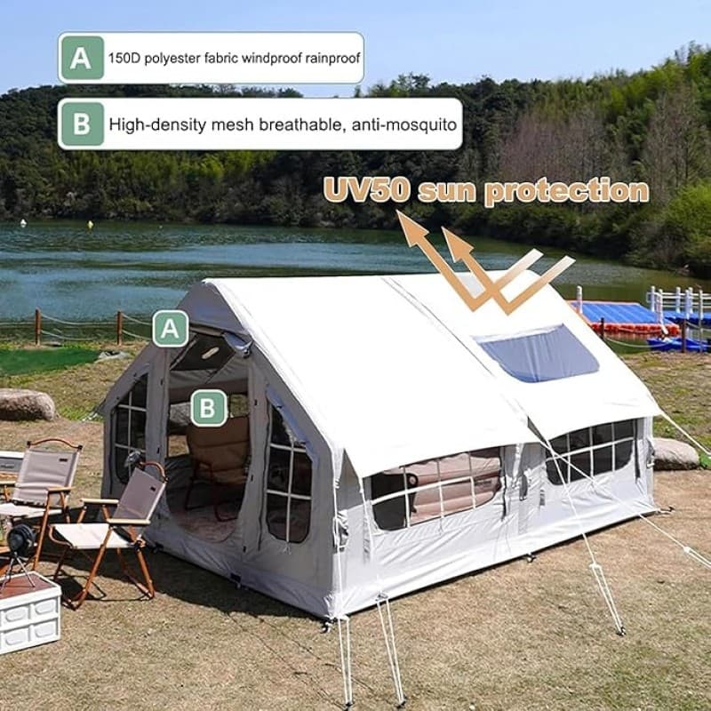 Zelt aufblasbar Glampingzelt aufblasbares Zelt 385 x 260 x 200 cm Campingzelt Ofenloch & Luftpumpe – 2