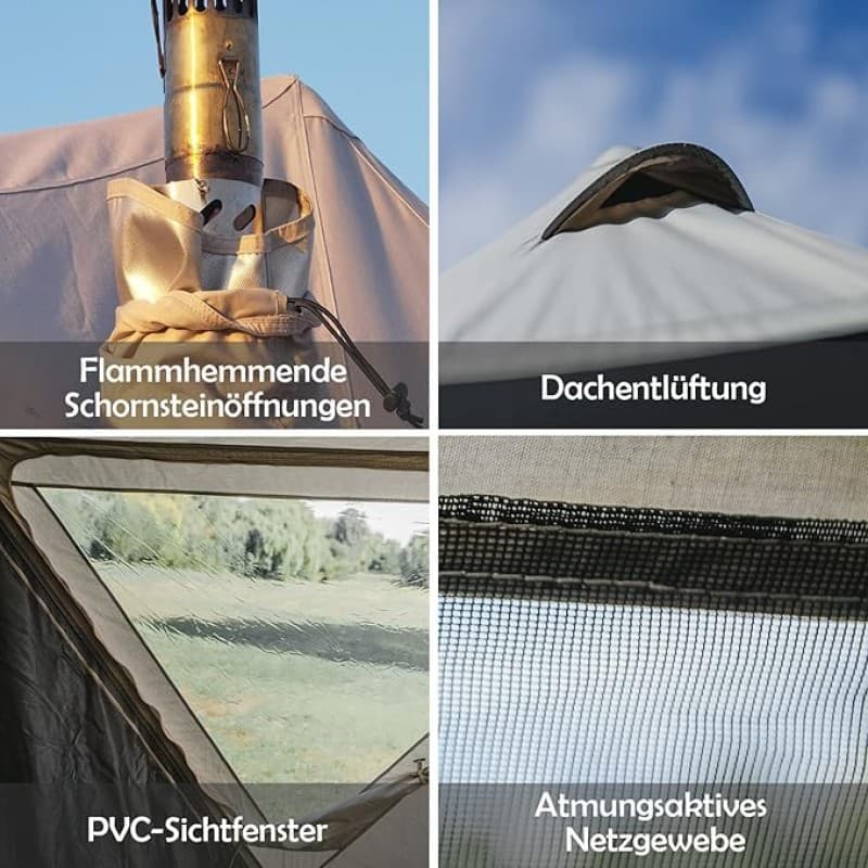 Glockenzelt Campingzelt Glampingzelt Festivalzelt 970 x 520 x 350 für 6-12 Personen reine Baumwolle – 5