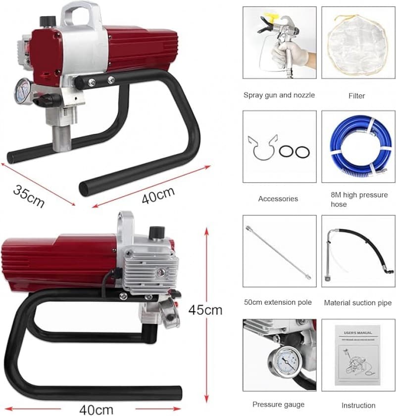 Spritzpistole Airless-Hochdrucksprühgerät Wandfarbsprühgerät Spitzgerät Sprühgerät 2300 W – 2