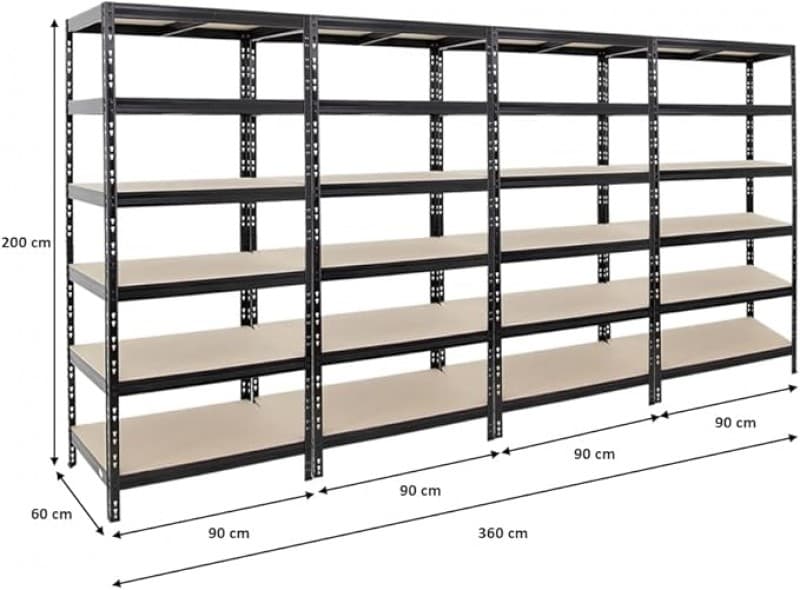 Schwerlastregal Lagerregal Kellerregal Metallregal Werkstattregal Steckregal 4 x 200 x 90 x 60 cm – 2