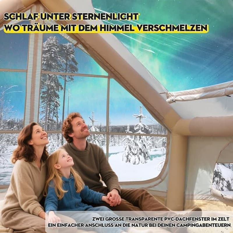 Aufblasbares Campingzelt Unterstand für 2–4 Personen 4-Jahreszeiten-Zelt 300 x 210 x 200 cm – 4