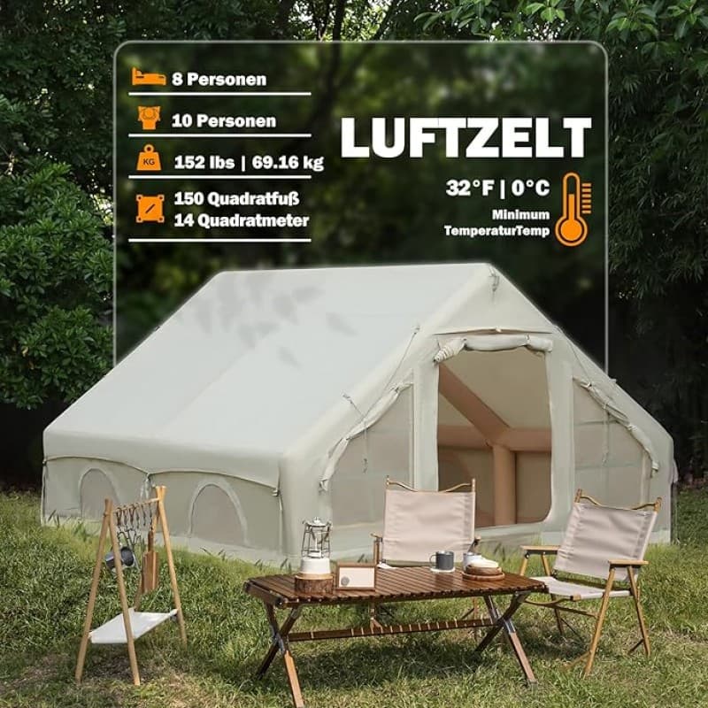 Glampingzelt aufblasbar 400 x 300 x 210 cm aufblasbares Campingzelt für 4–8 Personen großes Outdoor – 2