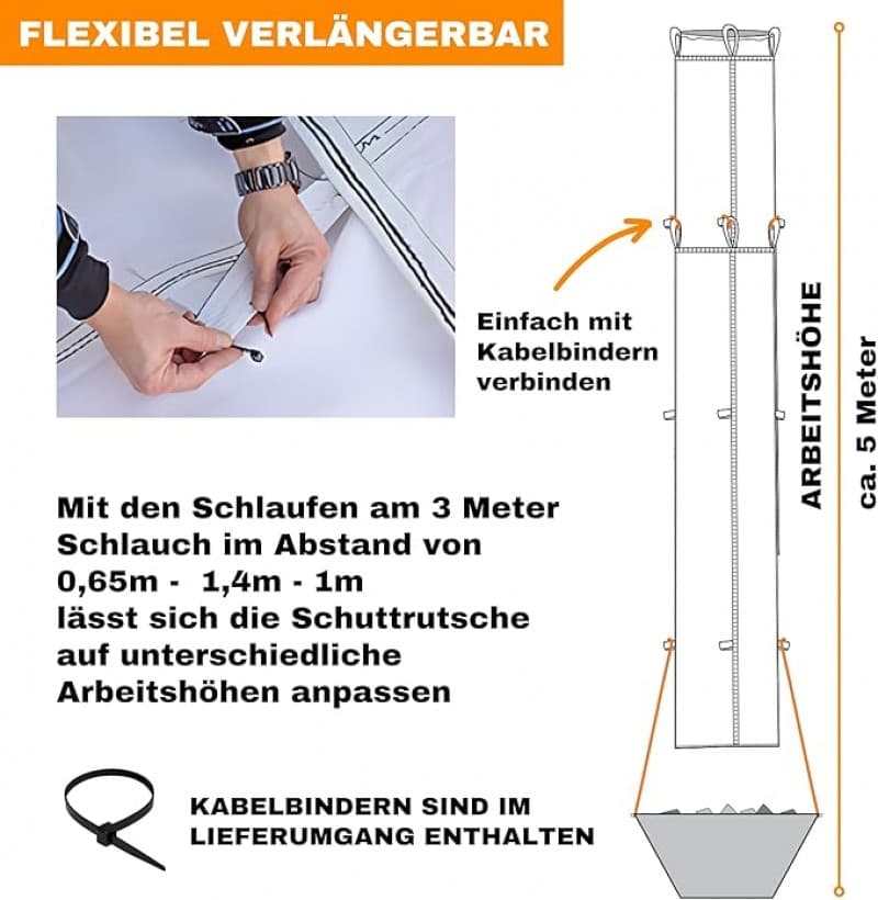 Schuttrutsche Bauschuttrutsche Bauschuttentsorgung 6 m flexibel 2x3m Schläuche hohe Standfestigkeit – 4