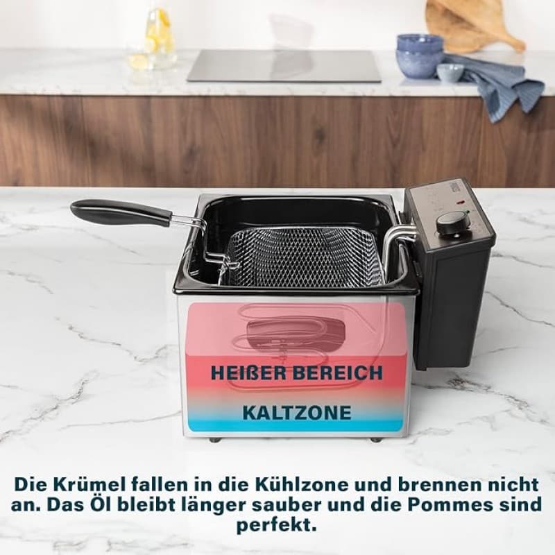 Fritteuse 5 Liter 3270 Watt Thermostat 3 Frittierkörbe Kaltzone 6-7 Personen Grau – 2