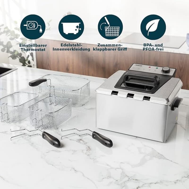 Fritteuse 5 Liter 3270 Watt Thermostat 3 Frittierkörbe Kaltzone 6-7 Personen Grau – 3