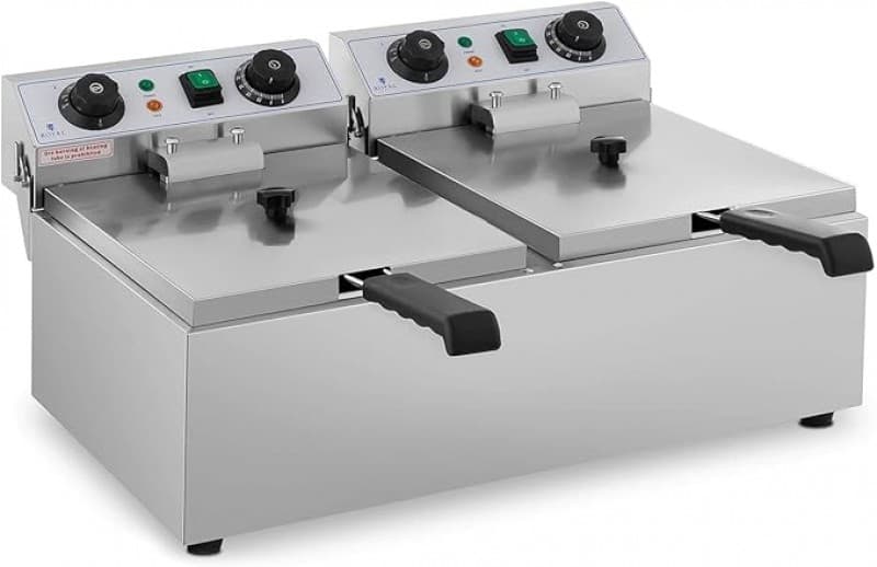 Doppelfritteuse Fritteuse 2 x 3200 Watt 2 x 10 Liter 50 – 200°C Kaltzonen mit Timer bis 60 Minuten – 3